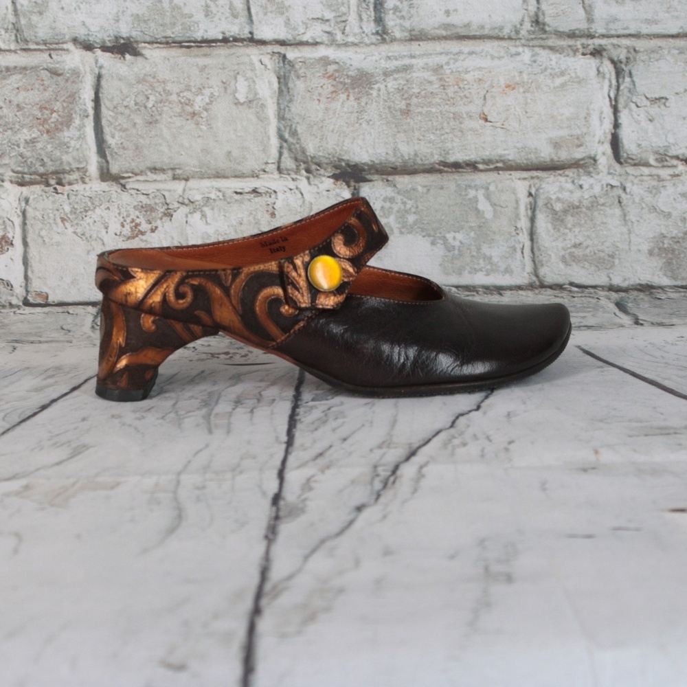 Think! Bronze Brocade Embellished Mule Clogs
